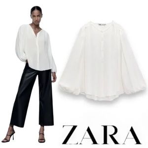 NWT ZARA oyster white fluid gathered blouse